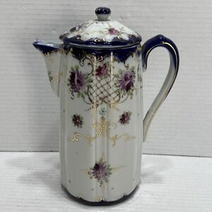 Antique Nippon Chocolate Pot Porcelain Cobalt Blue Gold Hand Painted Japan Vtg
